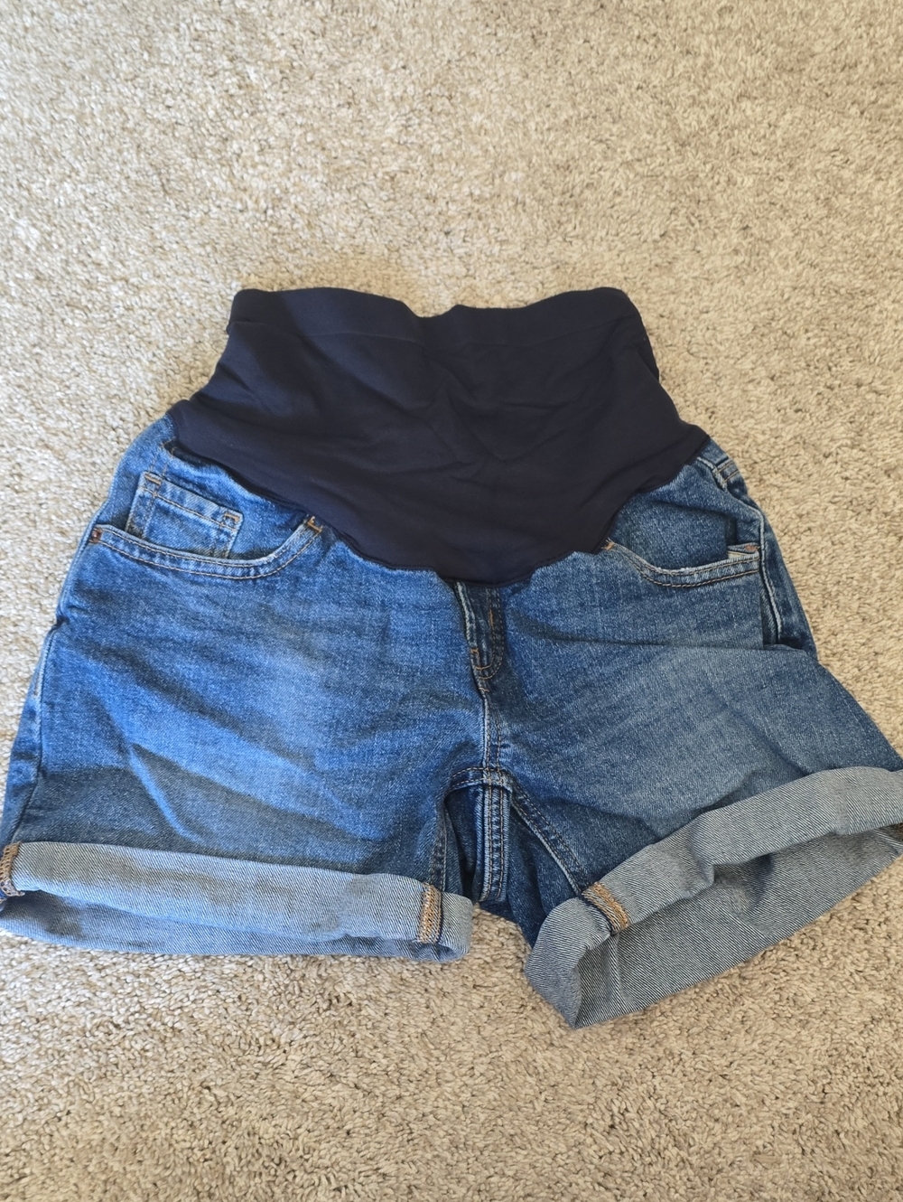 Old Navy Blue Denim Maternity Shorts with Black Waistband